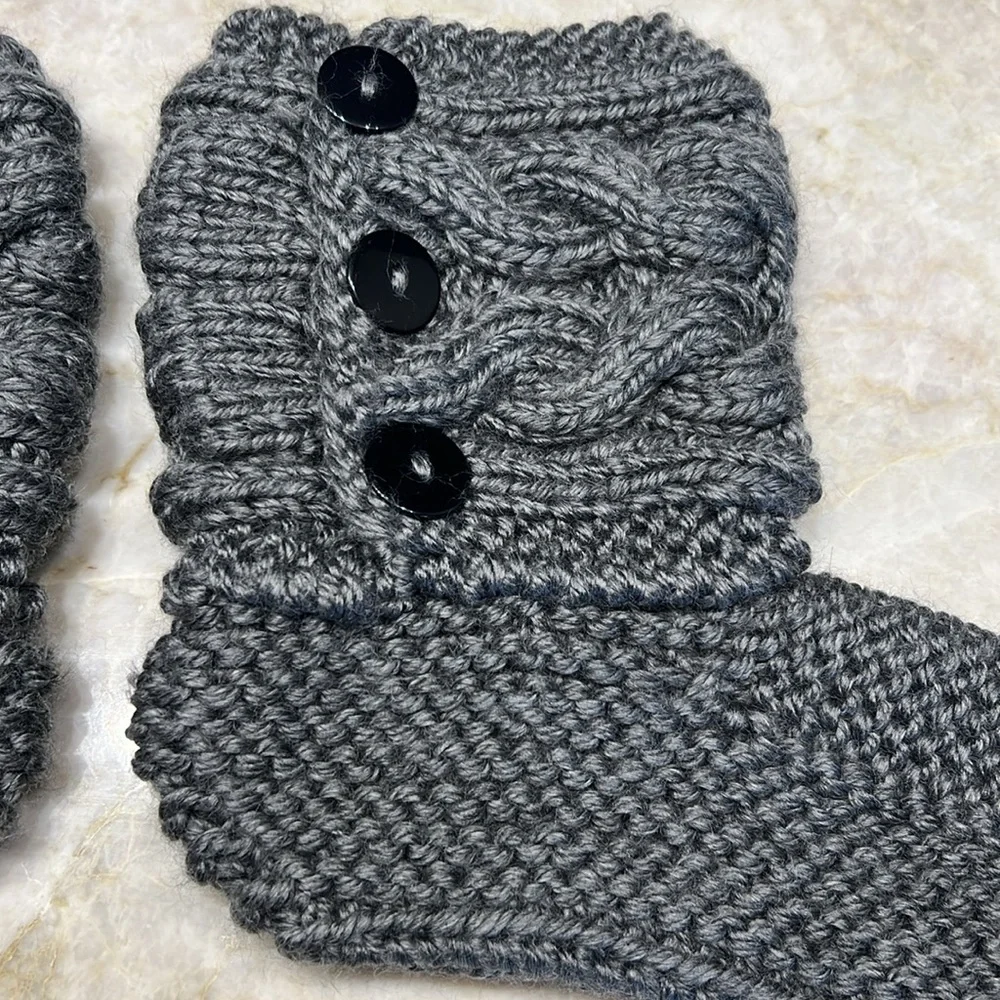 NEW, Handmade Gray Knit Buttoned Boot Socks - Picture 3 of 4